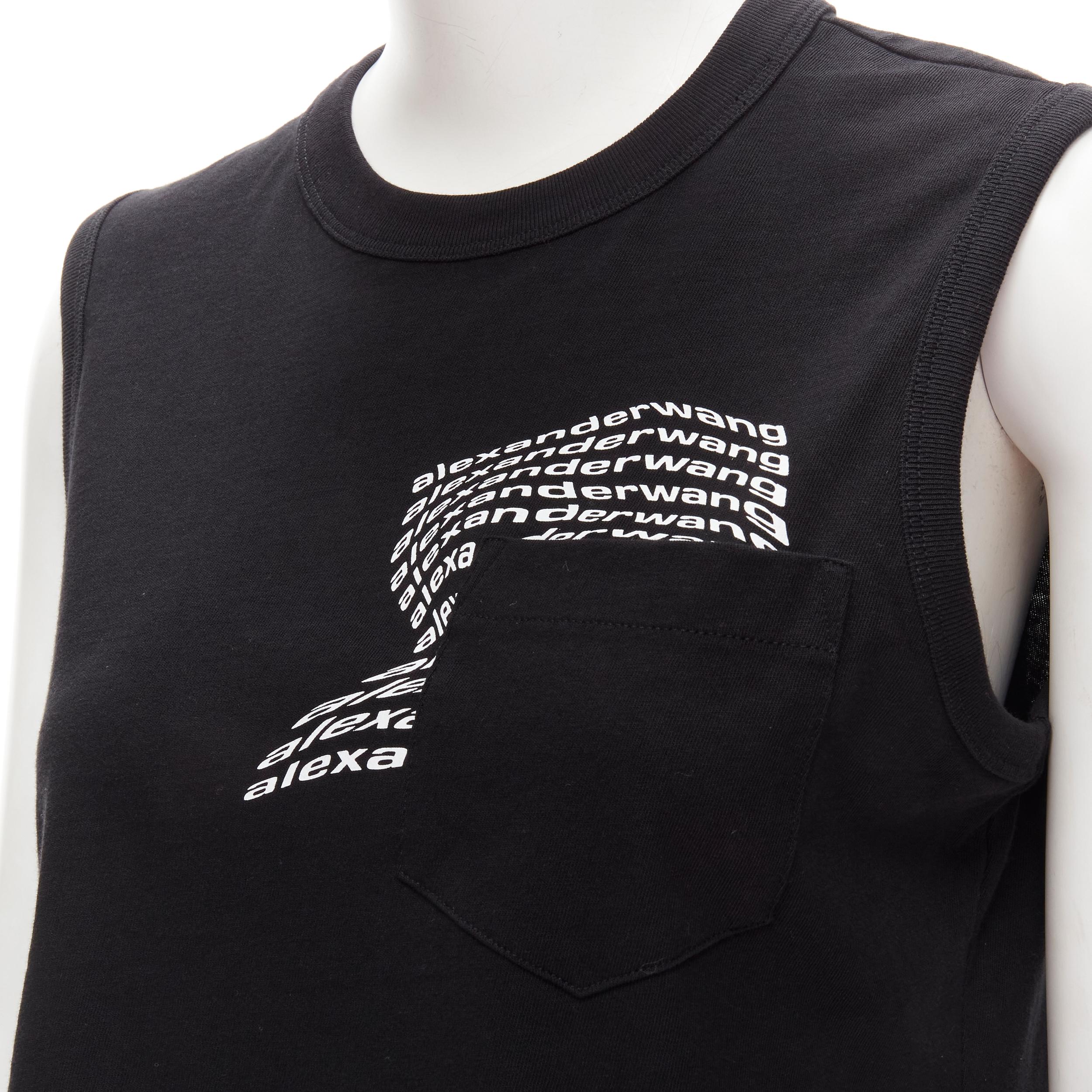 ALEXANDER WANG T black logo swirl print patch pocket cropped tank top S 
Reference: ANWU/A00498 
Brand: Alexander Wang T 
Material: Cotton 
Color: Black 
Pattern: Solid 

CONDITION: 
Condition: Excellent, this item was pre-owned and is in excellent