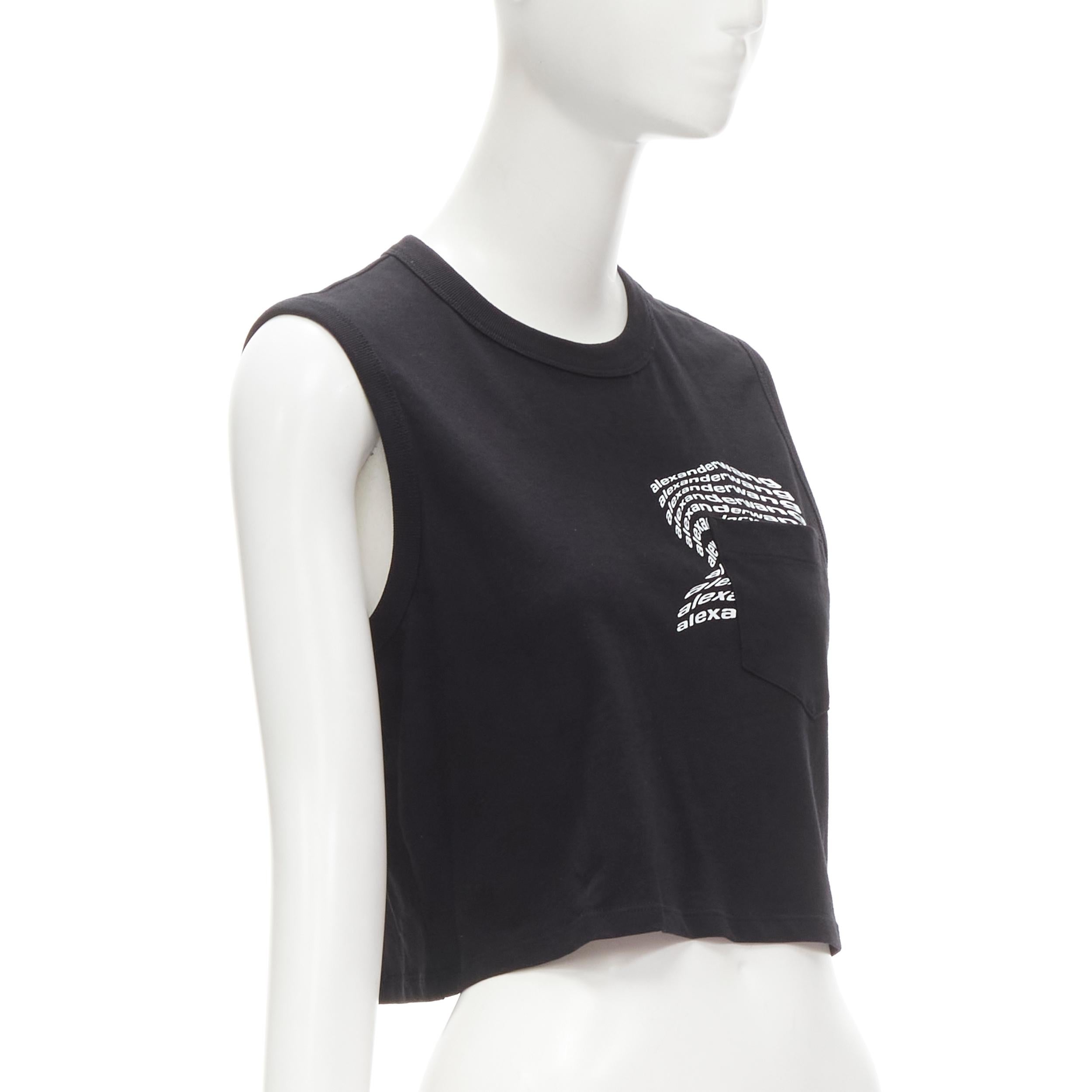 ALEXANDER WANG T black logo swirl print patch pocket cropped tank top S In Excellent Condition For Sale In Hong Kong, NT
