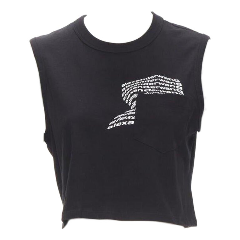ALEXANDER WANG T schwarzes Tank-Top mit Patch-Taschen-Druck und schwarzem Logo S