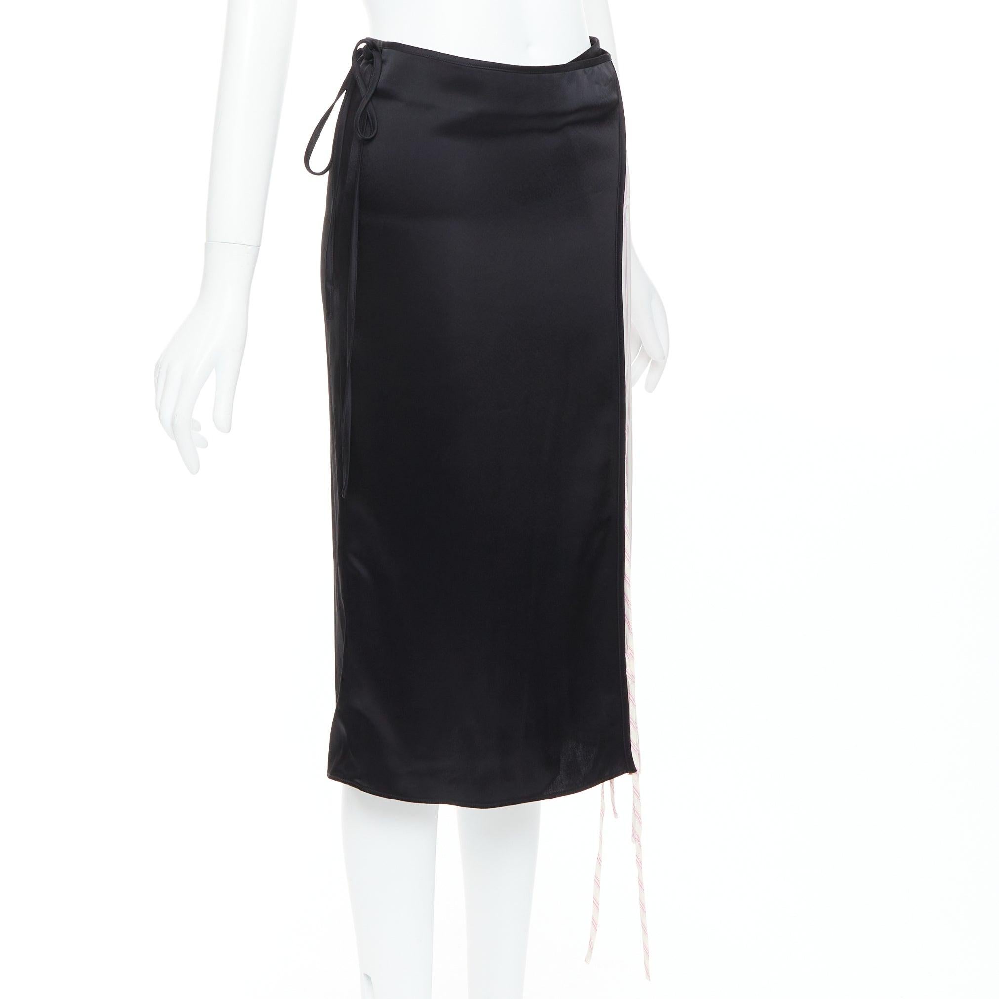 Black ALEXANDER WANG T black pink cream pinstripe wrap skirt US0 XS For Sale