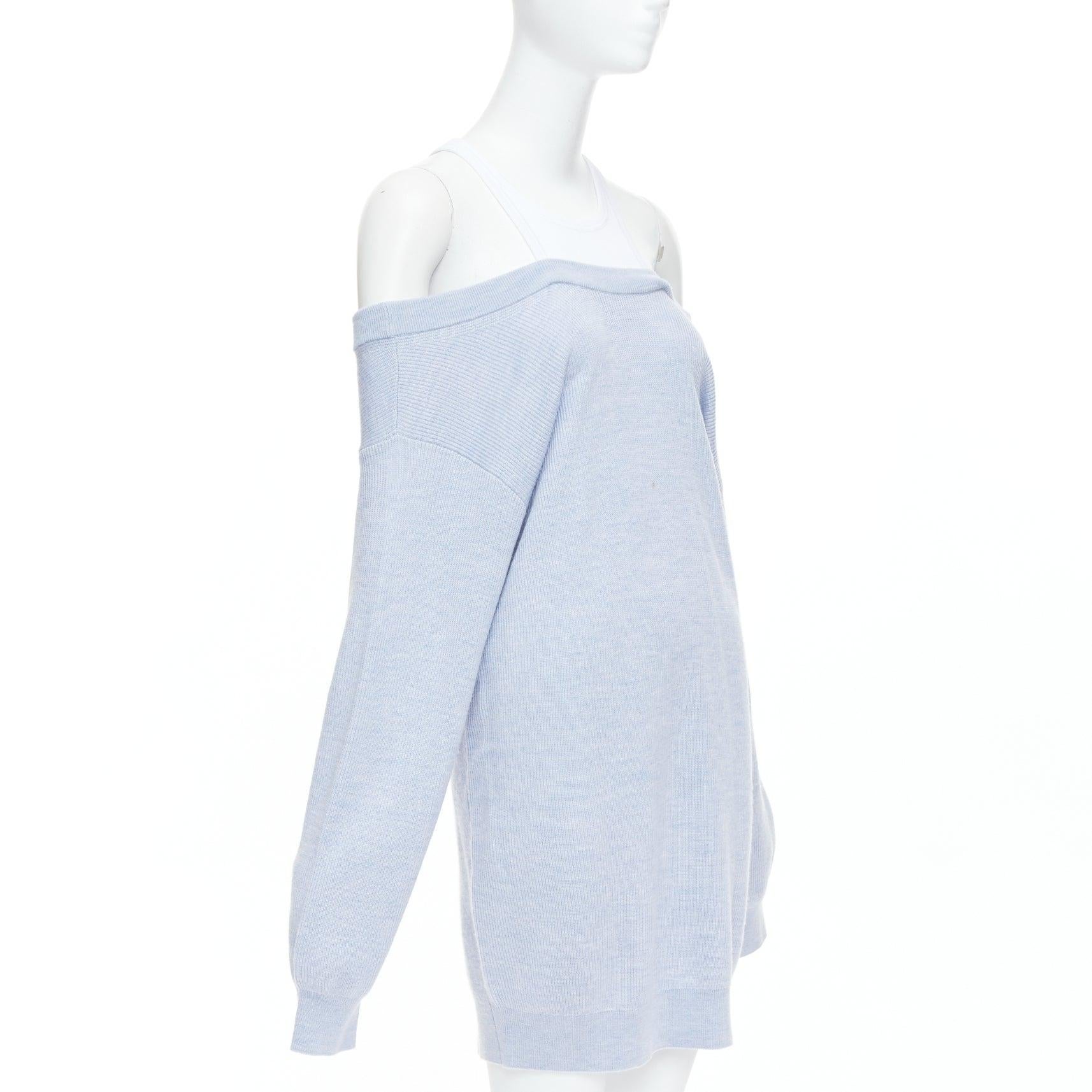 Blue ALEXANDER WANG T blue merino wool white contrast sweater dress M For Sale
