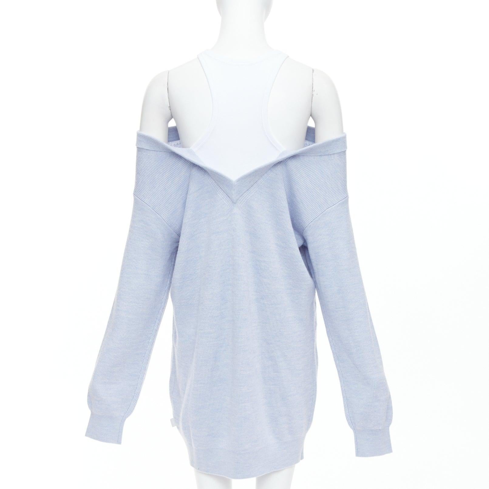 Women's ALEXANDER WANG T blue merino wool white contrast sweater dress M For Sale