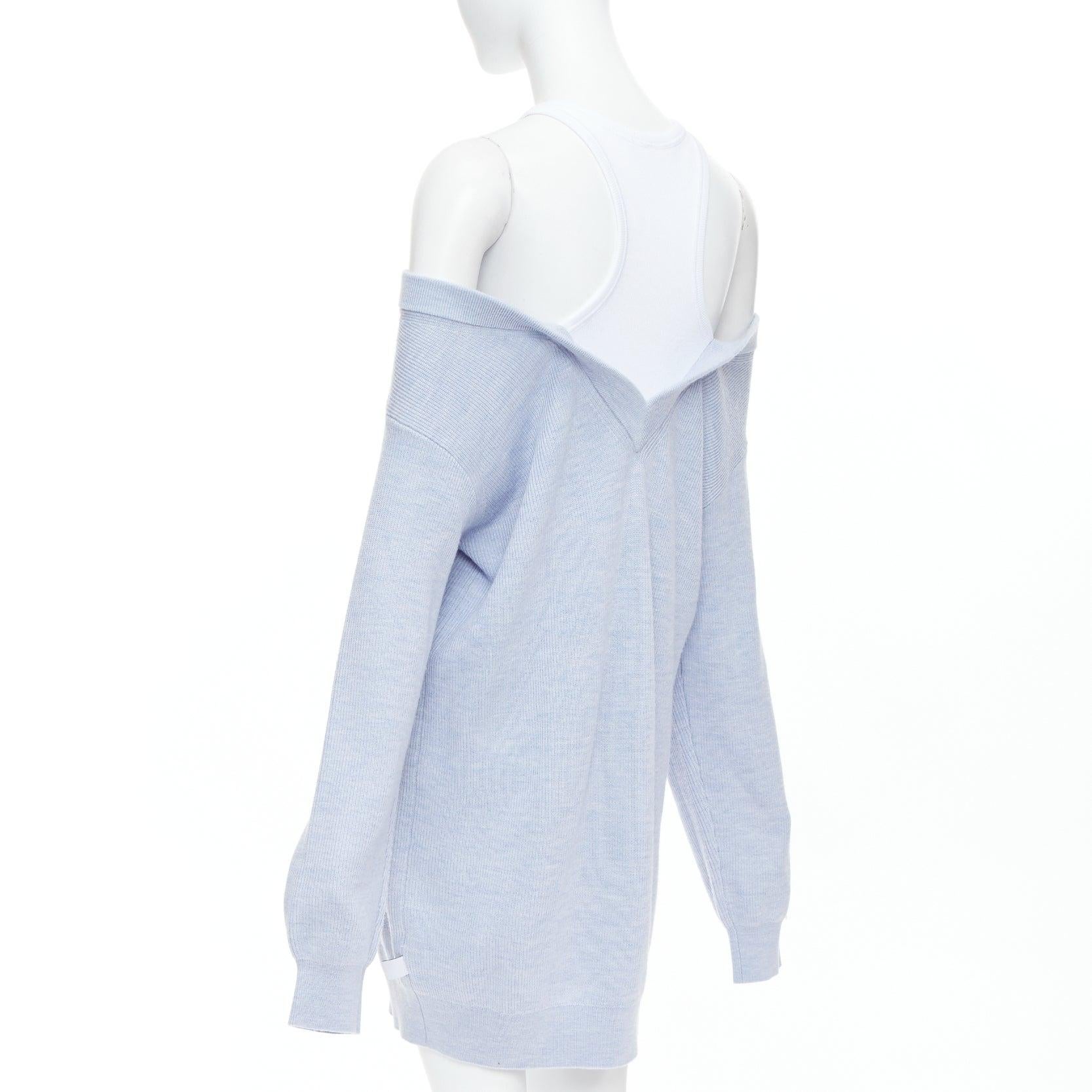 ALEXANDER WANG T blue merino wool white contrast sweater dress M For Sale 1