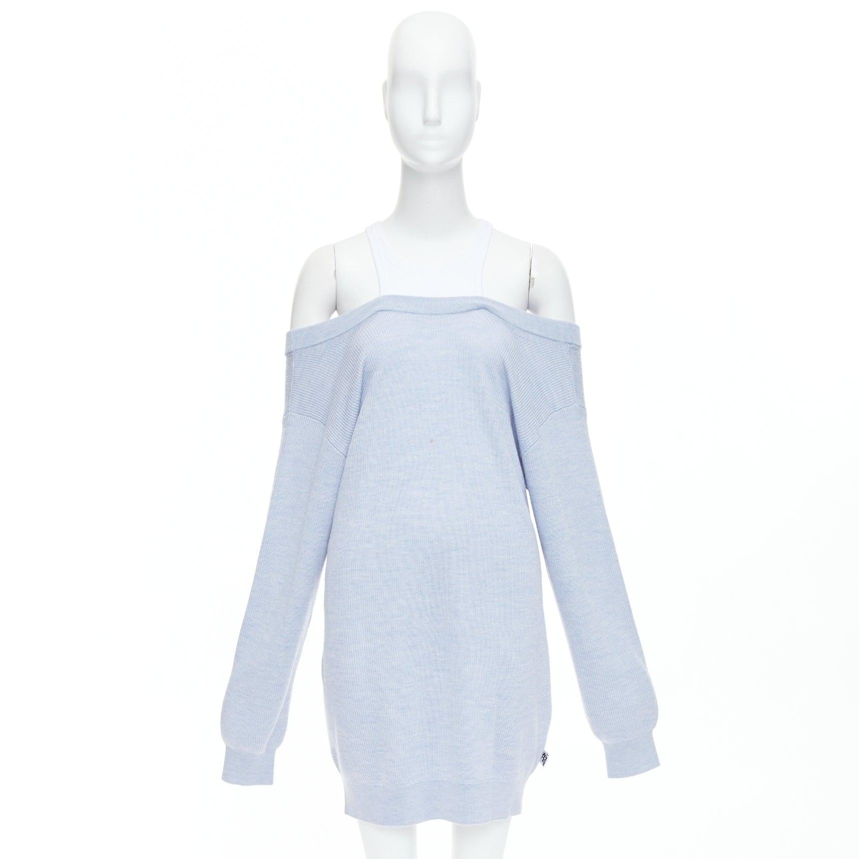 ALEXANDER WANG T blue merino wool white contrast sweater dress M For Sale 4