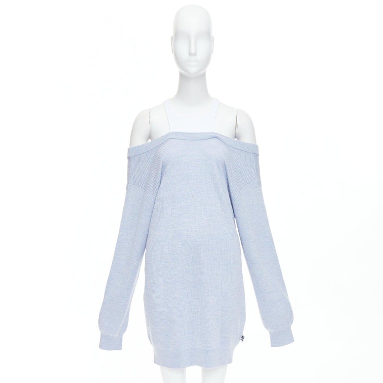 ALEXANDER WANG T blue merino wool white contrast sweater dress M For Sale  at 1stDibs