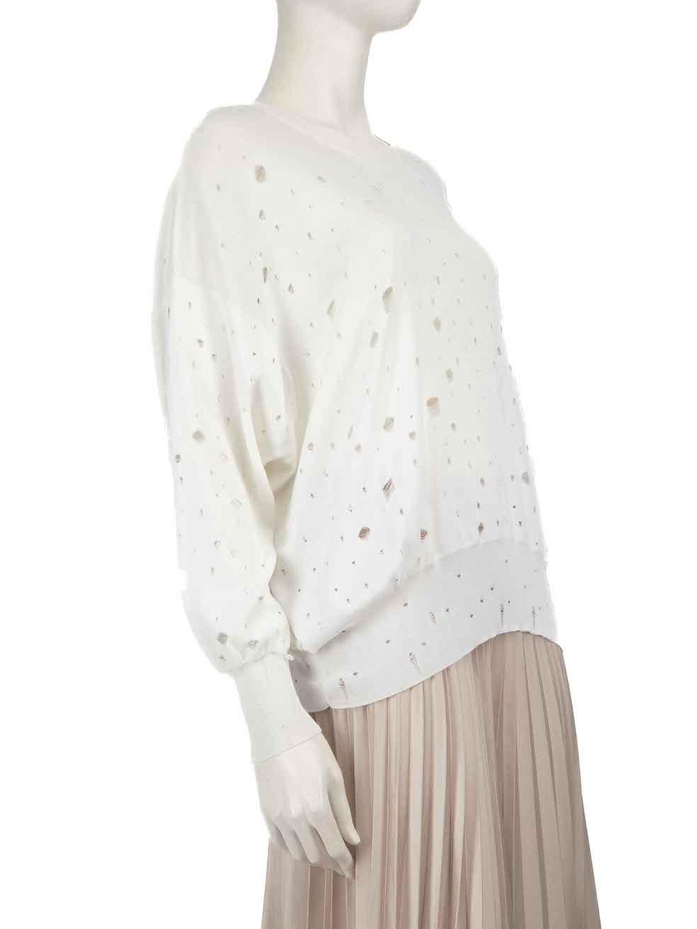 CONDITION is Very good. Minimal wear to the jumper is evident. There is a small mark in the inside of the neck area and on the front centre of this used Alexander Wang designer resale item.
 
 
 
 Details
 
 
 White
 
 Viscose
 
 Knit jumper
 
 See