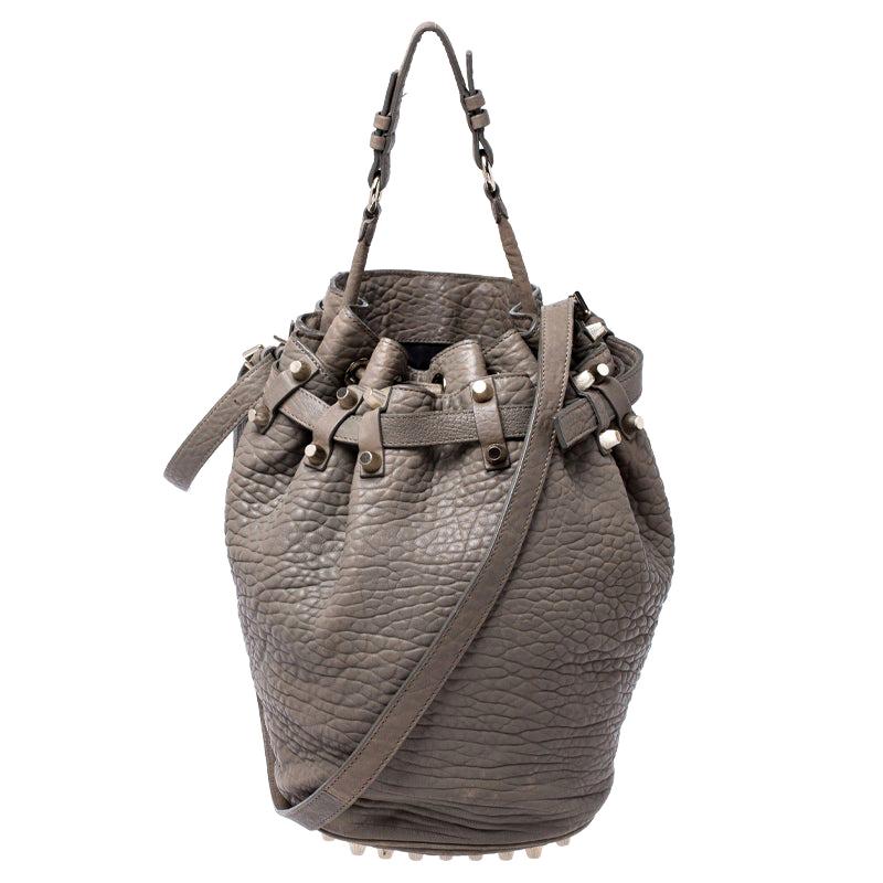 Alexander Wang Taupe Textured Leather Diego Bucket Bag For Sale