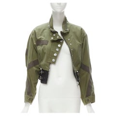 ALEXANDER WANG washed military green cotton leather biker hem cropped jacket S