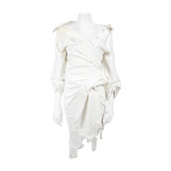 Alexander Wang White Asymmetric Distressed Dress Taglia S.