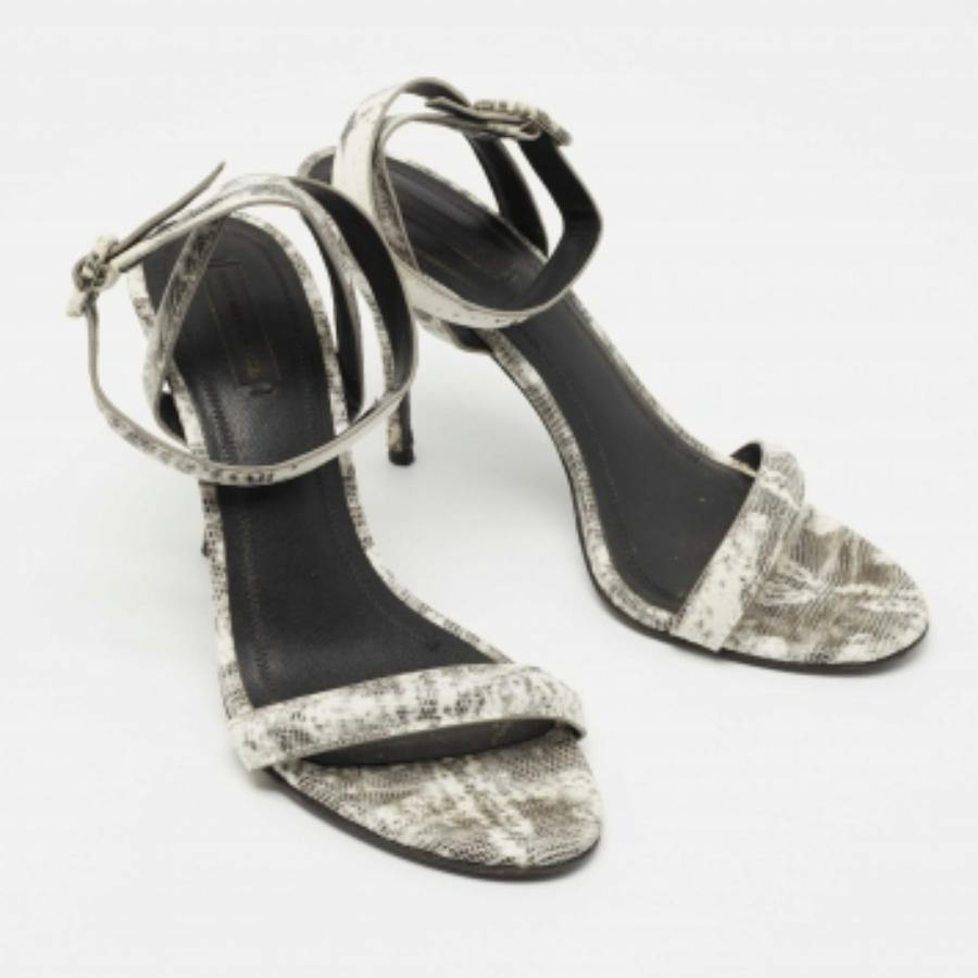 Alexander Wang Weiß/Schwarz Eidechse Geprägte Leder Riemchensandalen Größe 40.5 (Grau) im Angebot