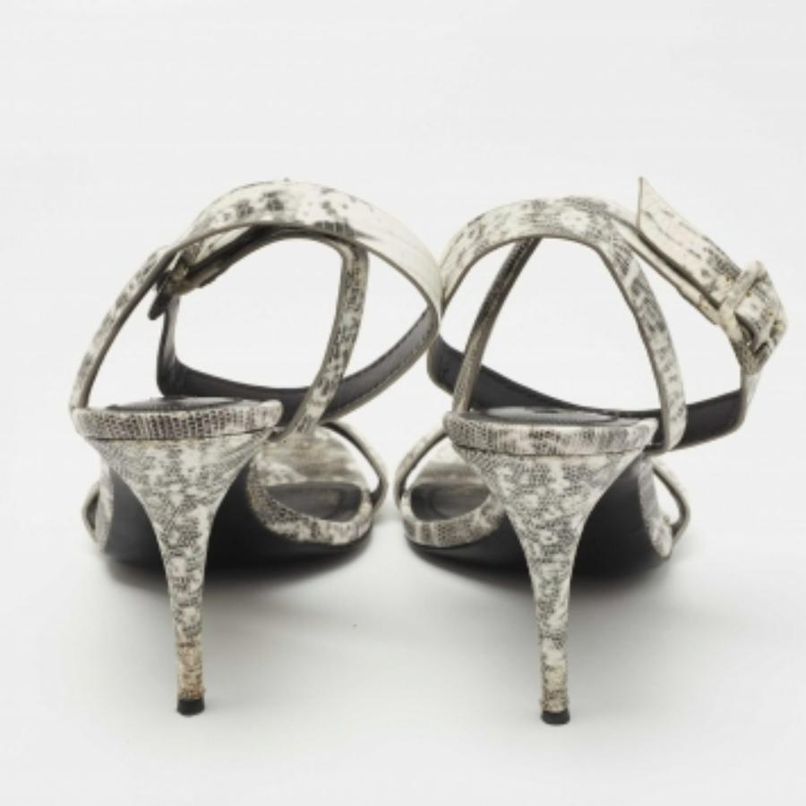 Alexander Wang Weiß/Schwarz Eidechse Geprägte Leder Riemchensandalen Größe 40.5 Damen im Angebot