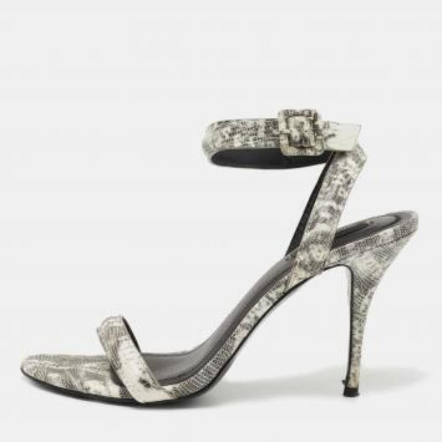 Alexander Wang Weiß/Schwarz Eidechse Geprägte Leder Riemchensandalen Größe 40.5 im Angebot 4