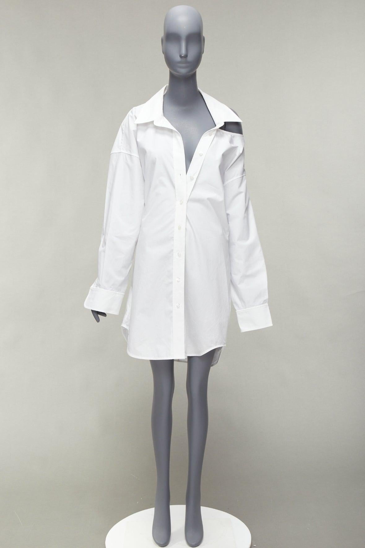 ALEXANDER WANG white cotton cut out shoulder deconstructed shirt dress US8 L For Sale 6