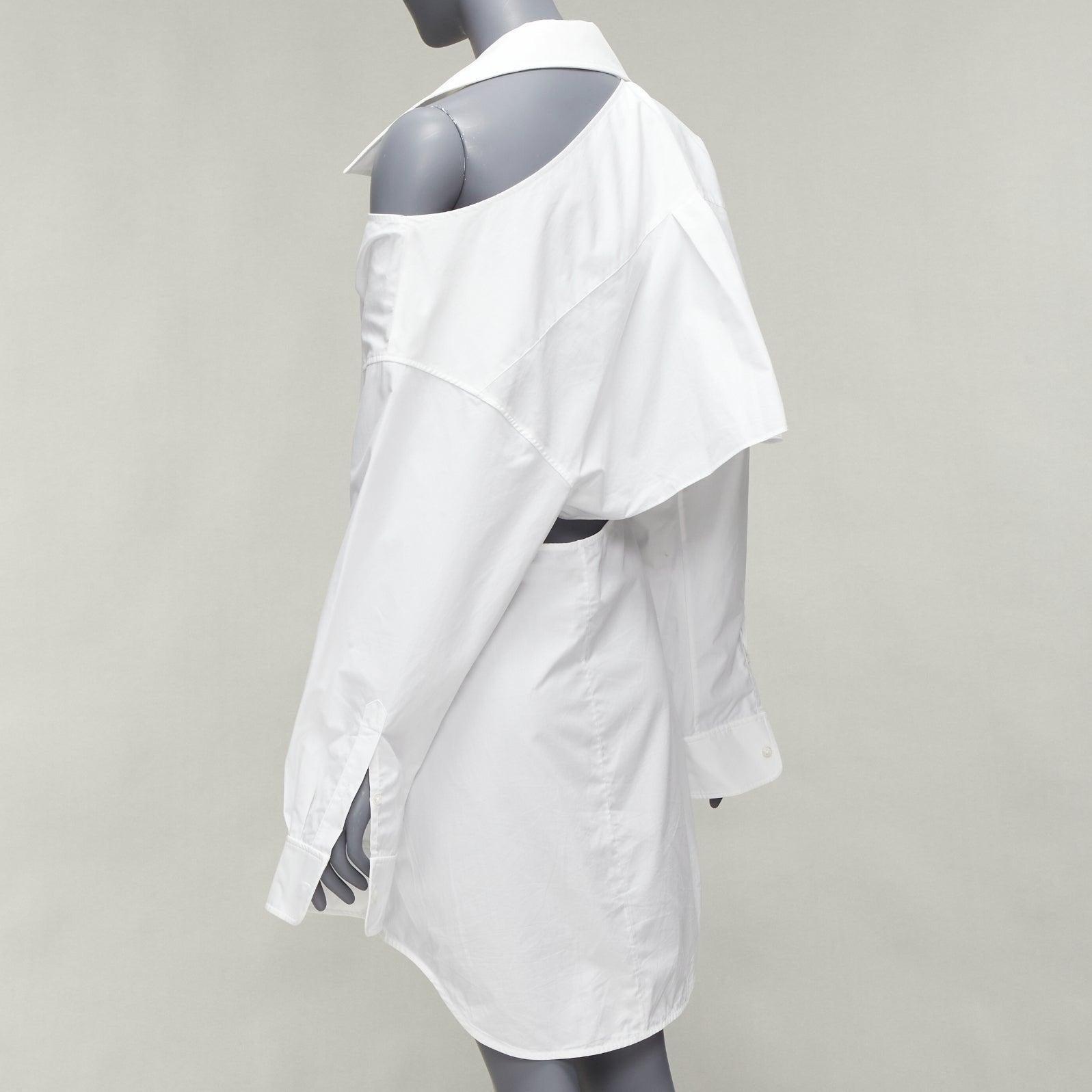 ALEXANDER WANG white cotton cut out shoulder deconstructed shirt dress US8 L For Sale 1