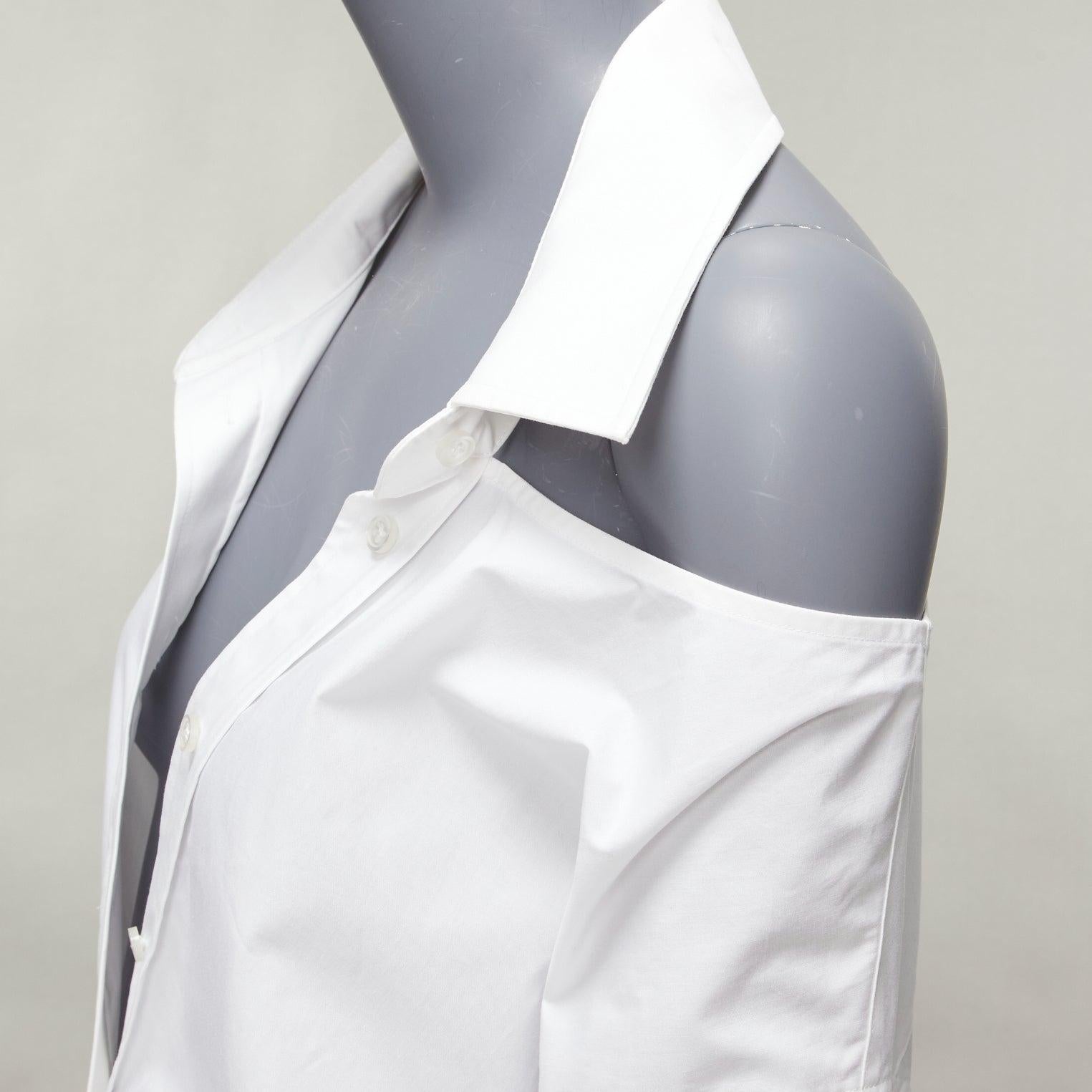 ALEXANDER WANG white cotton cut out shoulder deconstructed shirt dress US8 L For Sale 2