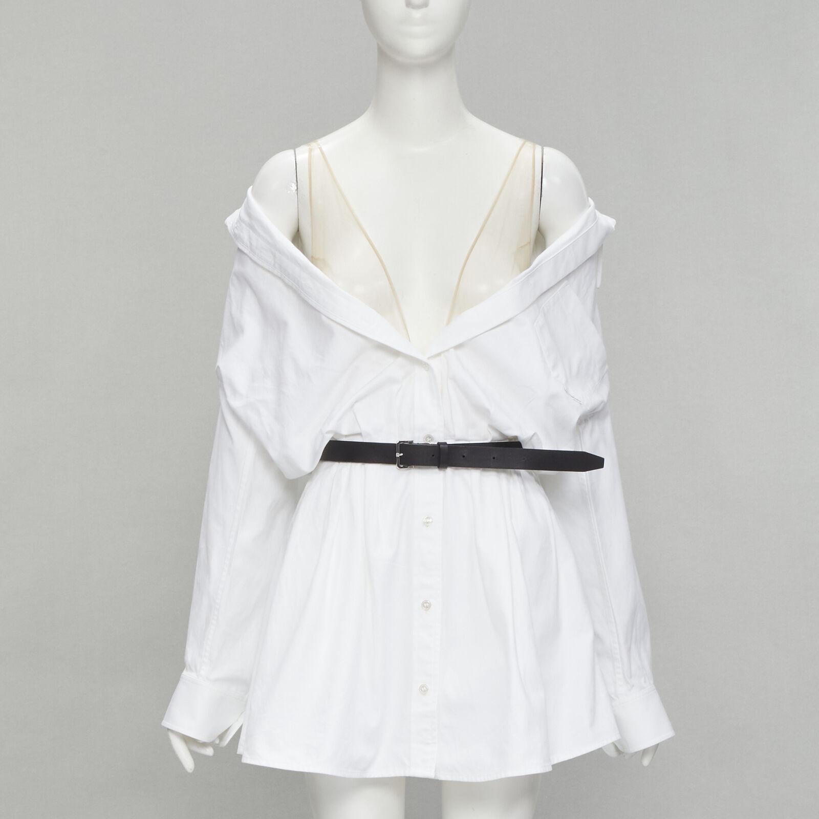 ALEXANDER WANG white cotton off shoulder black leather belted shirt dress US2 XS
Reference: KNLM/A00126
Brand: Alexander Wang
Designer: Alexander Wang
Material: Cotton, Leather
Color: White, Black
Pattern: Solid
Closure: Button
Extra Details: Logo