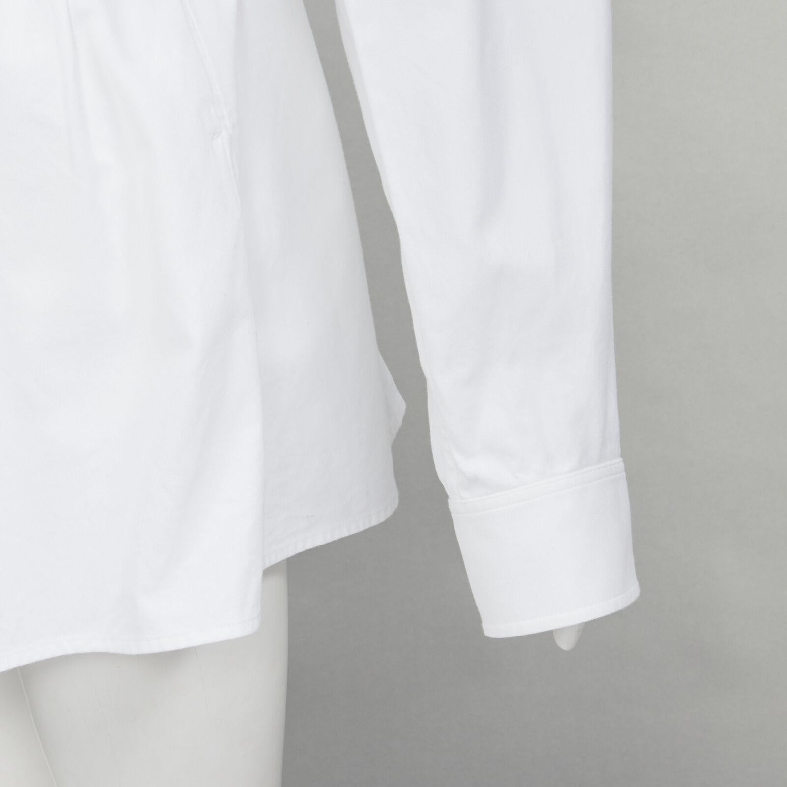 ALEXANDER WANG white cotton off shoulder black leather belted shirt dress US2 XS 2