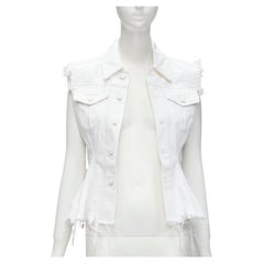 Alexander Wang, gilet in denim bianco e consumato, con cintura in vita XS