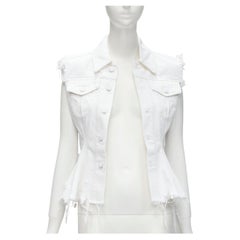 ALEXANDER WANG white distressed denim cinched waist vest XS