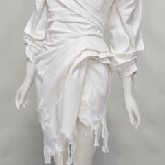 ALEXANDER WANG white heavy distressed cotton denim drape fitted dress US0 XS