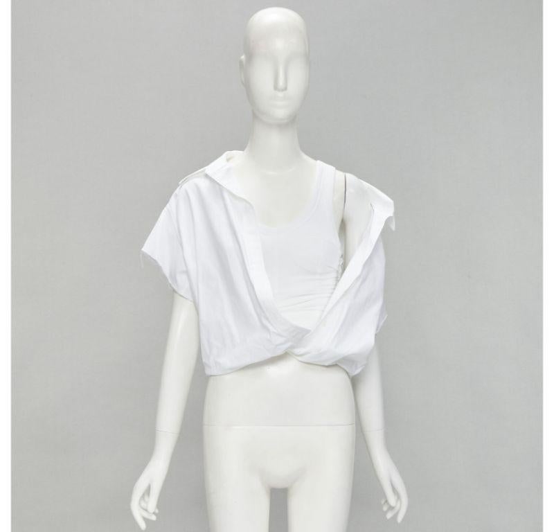 ALEXANDER WANG white illusion ribbed tank top wrap oversized shirt layered top S For Sale 7