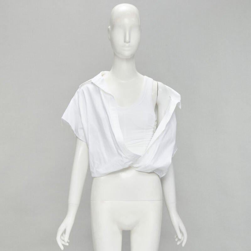ALEXANDER WANG white illusion ribbed tank top wrap oversized shirt layered top S For Sale 7