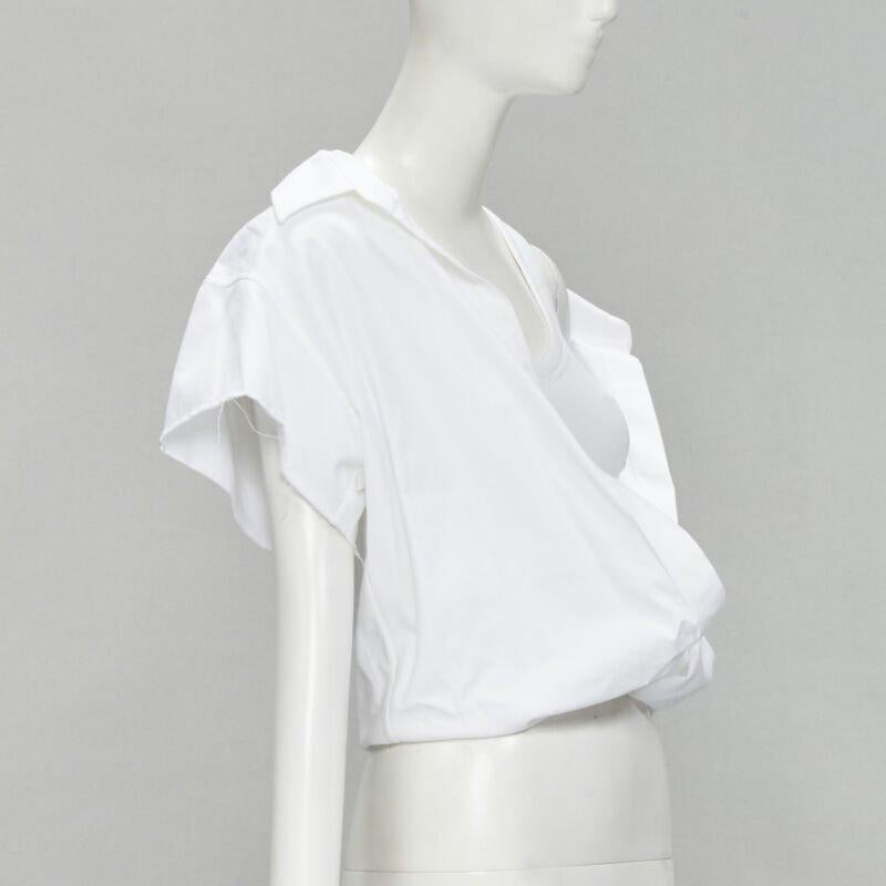 Gray ALEXANDER WANG white illusion ribbed tank top wrap oversized shirt layered top S For Sale
