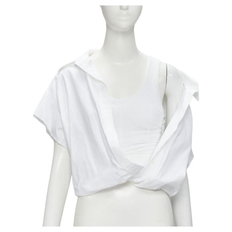 ALEXANDER WANG white illusion ribbed tank top wrap oversized shirt layered top S For Sale
