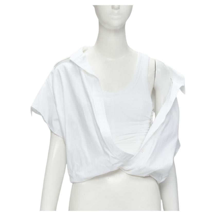 ALEXANDER WANG white illusion ribbed tank top wrap oversized shirt layered top S For Sale