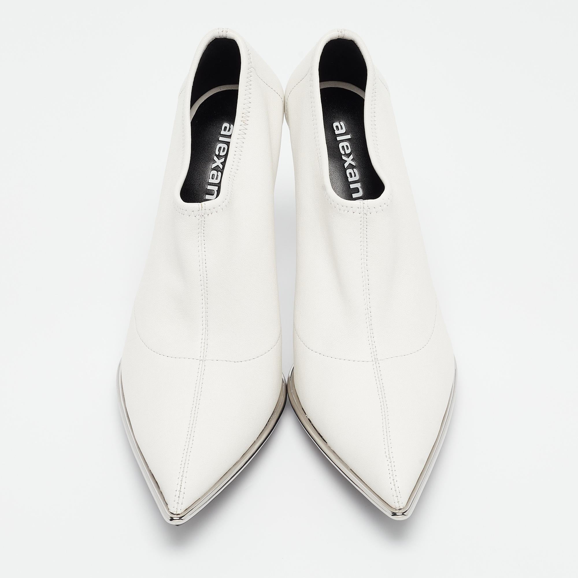 Gray Alexander Wang White Leather Cara Booties Size 39.5