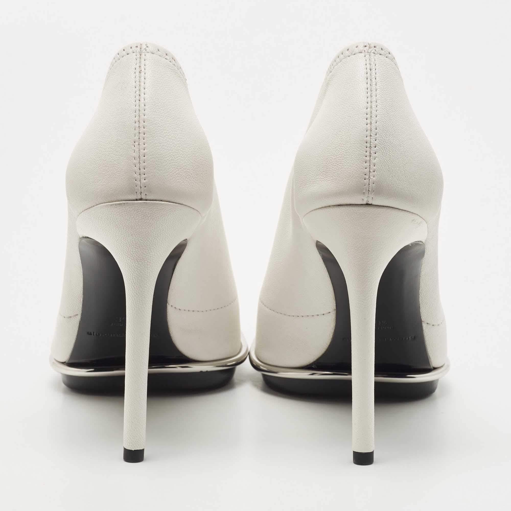 Gray Alexander Wang White Leather Metal Trim Cara Stretch Napa Heels Boots Size 39.5