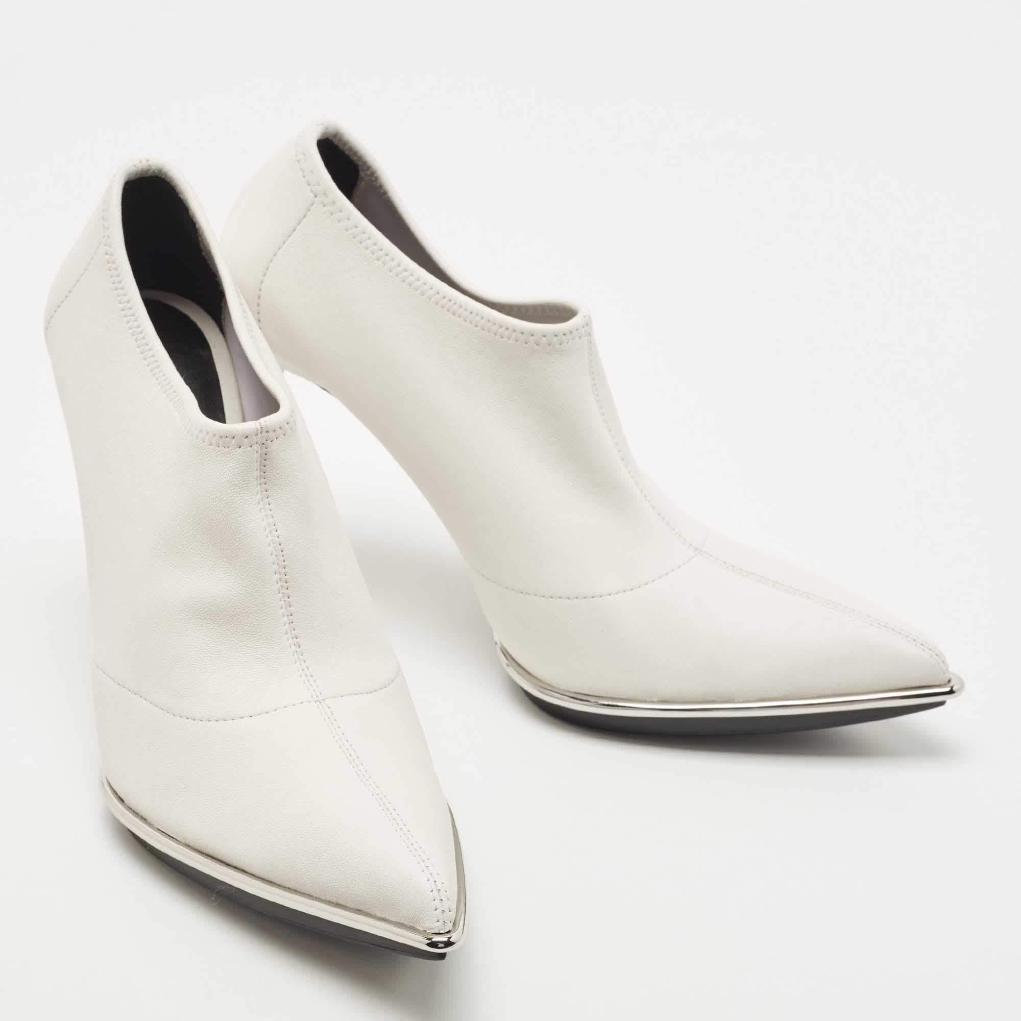 Women's Alexander Wang White Leather Metal Trim Cara Stretch Napa Heels Boots Size 39.5