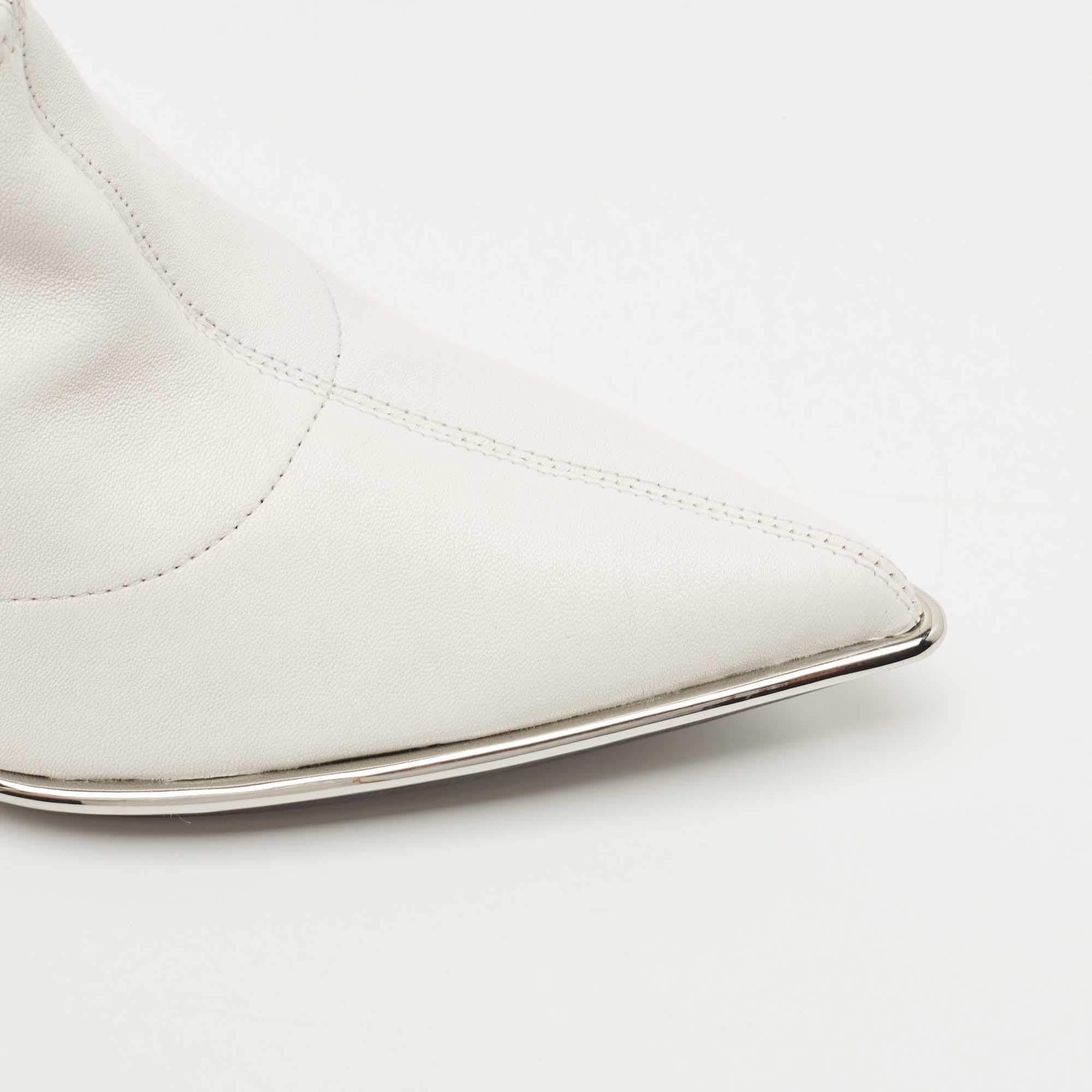 Alexander Wang White Leather Metal Trim Cara Stretch Napa Heels Boots Size 39.5 1