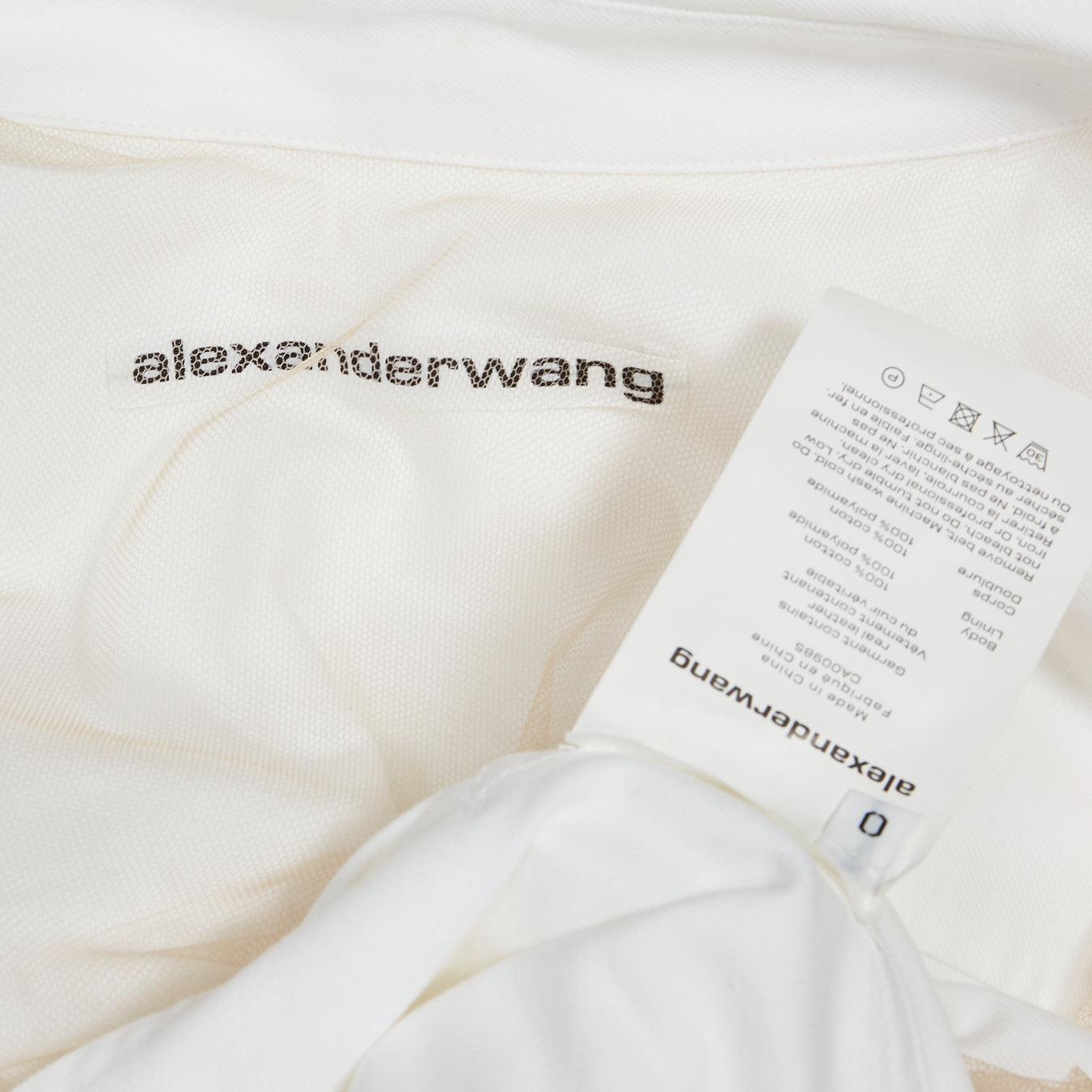 ALEXANDER WANG white nude cotton drop shoulder black belted shirt dress US0 XS For Sale 6