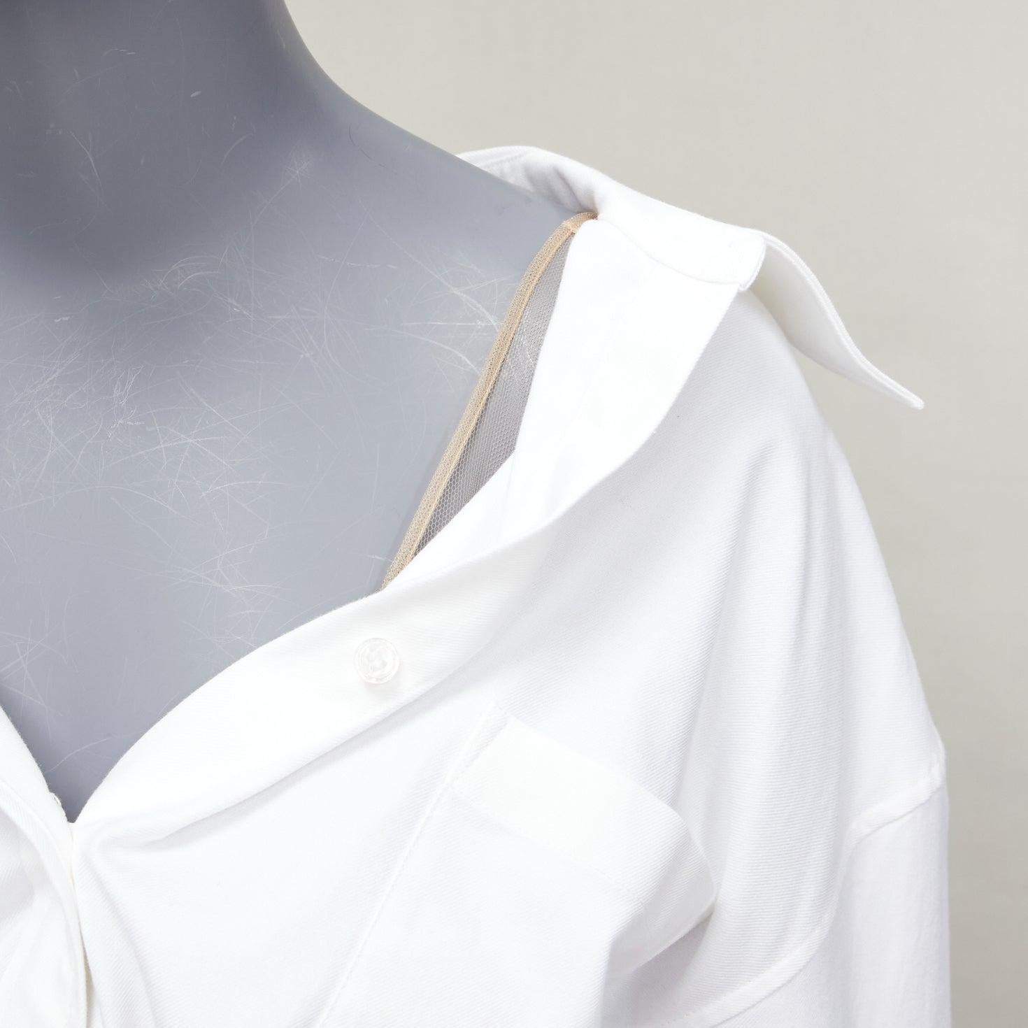 ALEXANDER WANG white nude cotton drop shoulder black belted shirt dress US0 XS 4