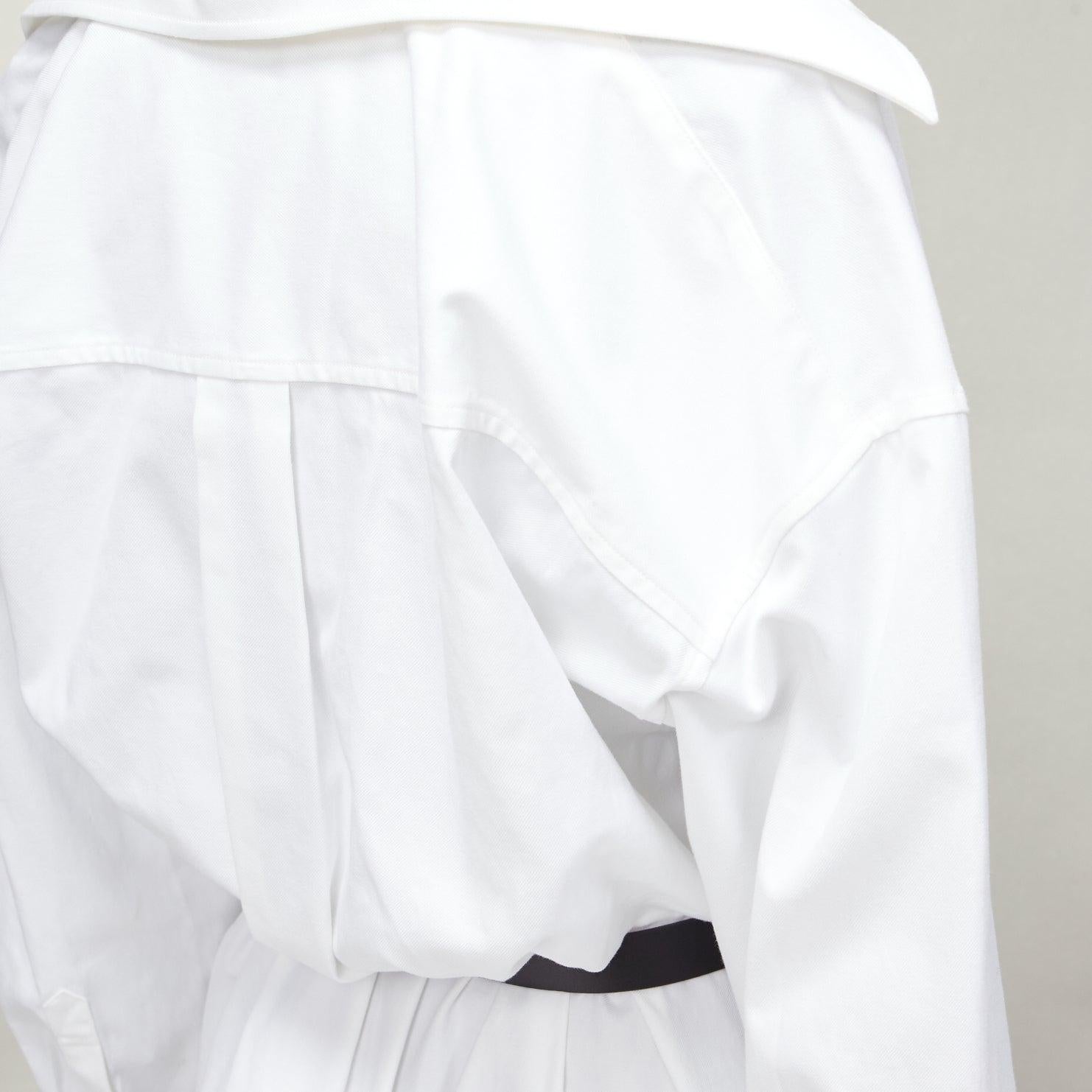 ALEXANDER WANG white nude cotton drop shoulder black belted shirt dress US0 XS 5