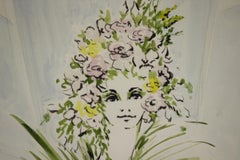 Lanvin Paris Advert Watercolour Chic Model in a Floral Headdress by A.W. Montel