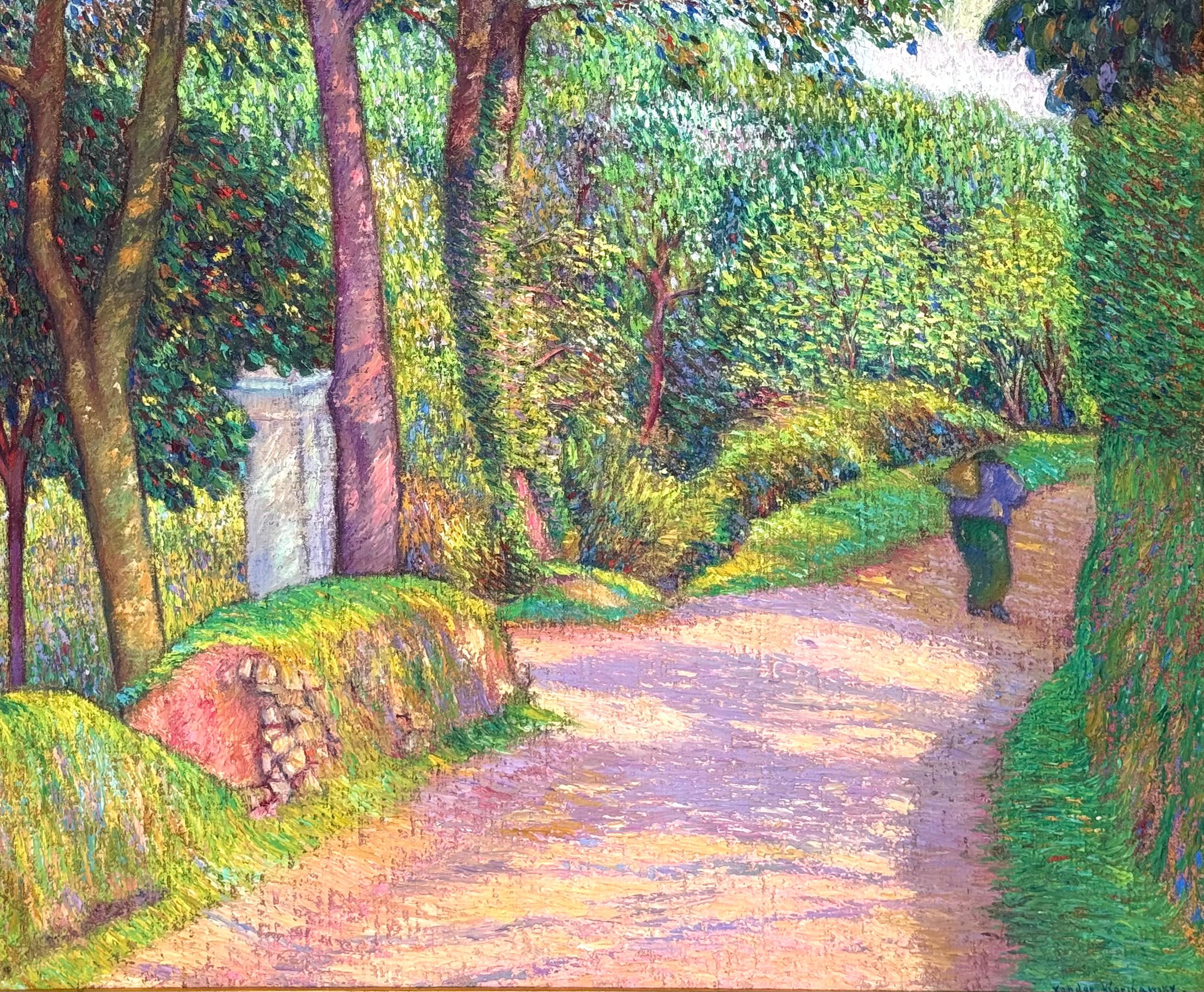Alexander Warshawsky Landscape Painting - “Figure on a Country Lane, Brittany”