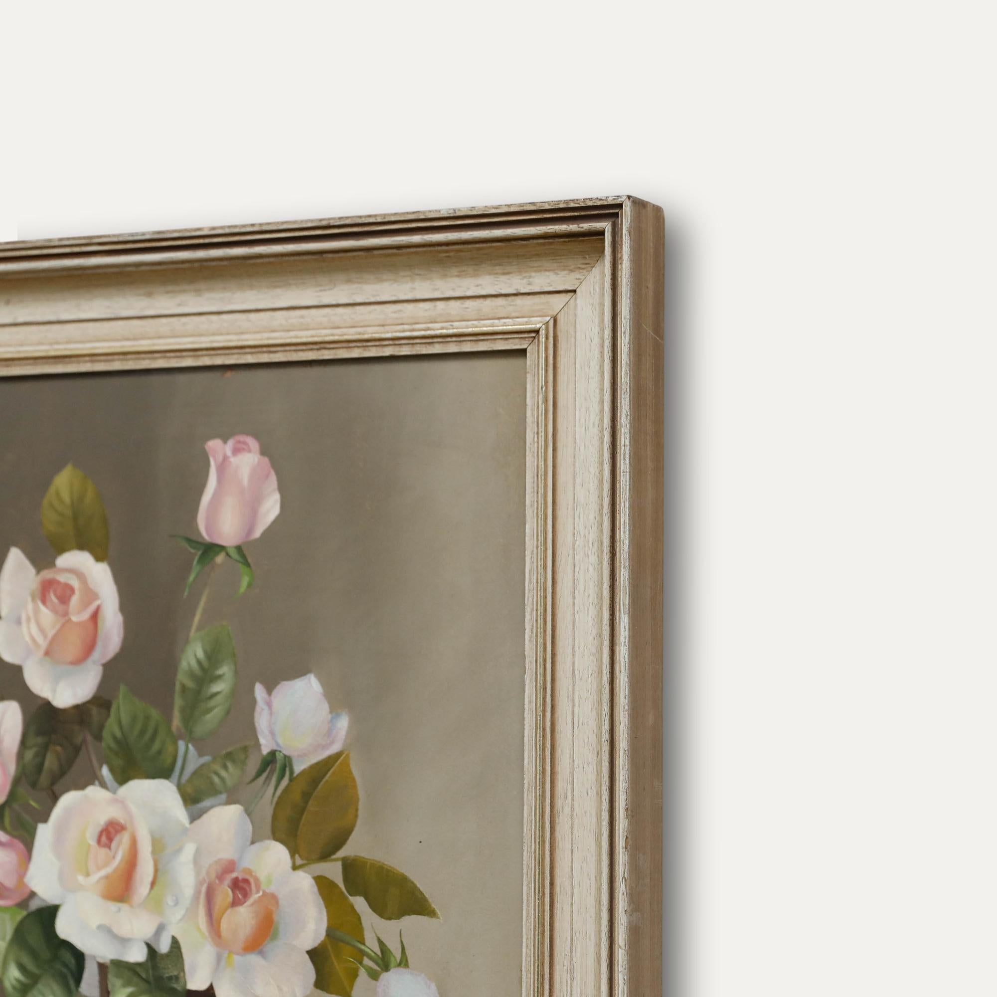 Alexander Wilson - Gerahmtes Öl aus der Mitte des 20. Jahrhunderts, Vase mit Rosen im Angebot 4