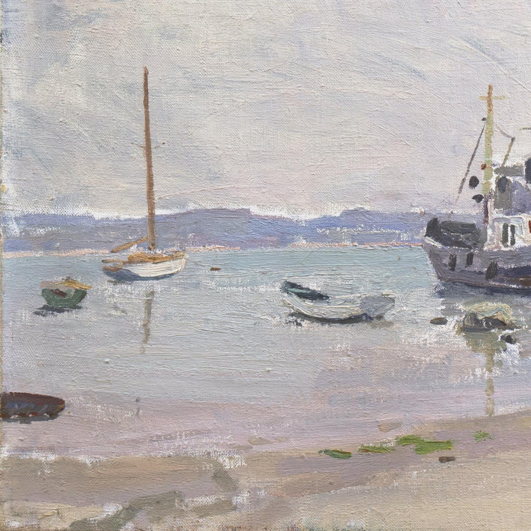 'Kazantip Bay, Crimea', Kazantipsky, Russia, Ukraine, Repin Institute, Leningrad - Gray Landscape Painting by Alexander Yurievich Tyutrin