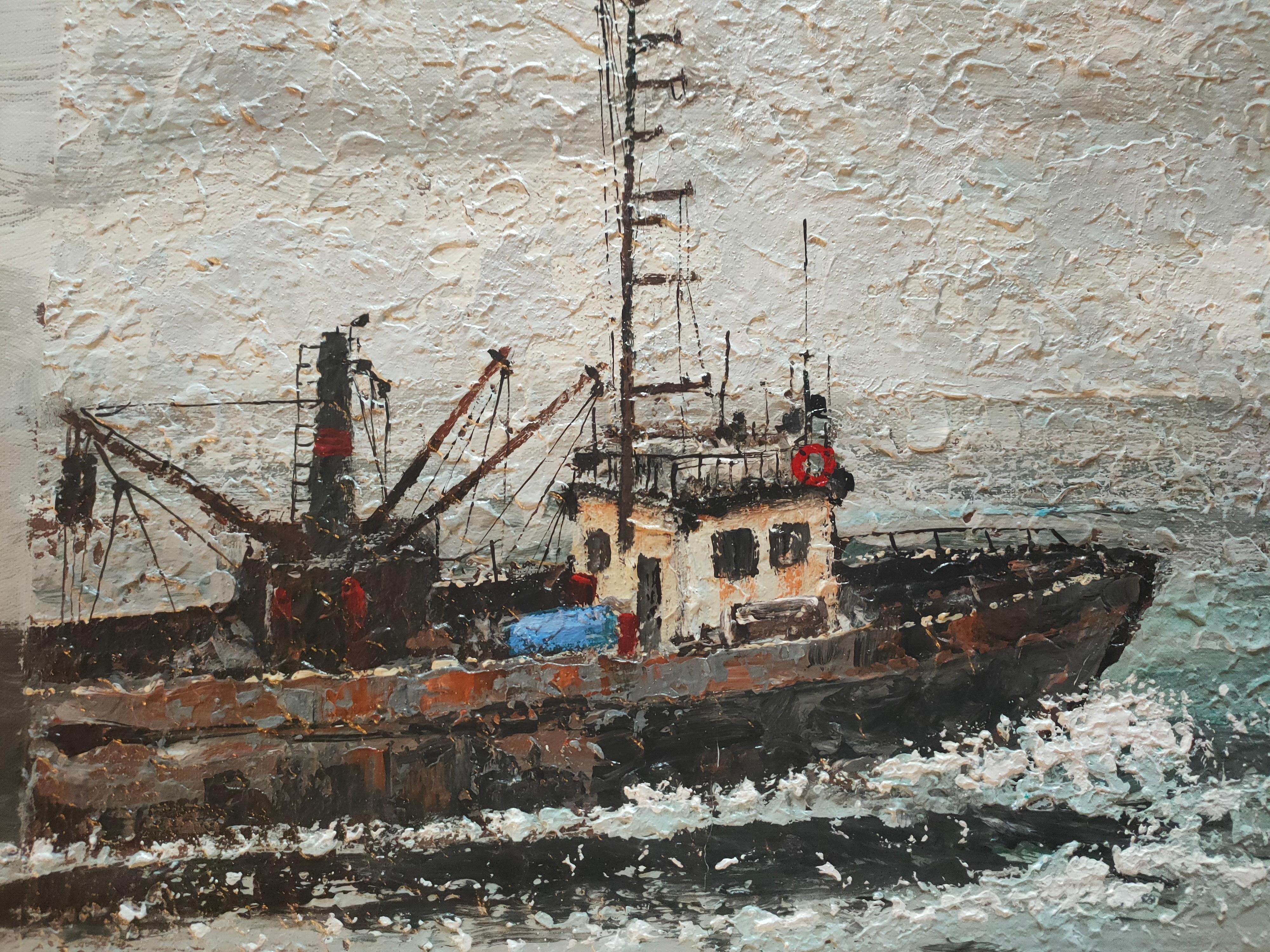 A sailor's dream Ship at sea Texture Acrylic Painting by Alexander Zhilyaev 1