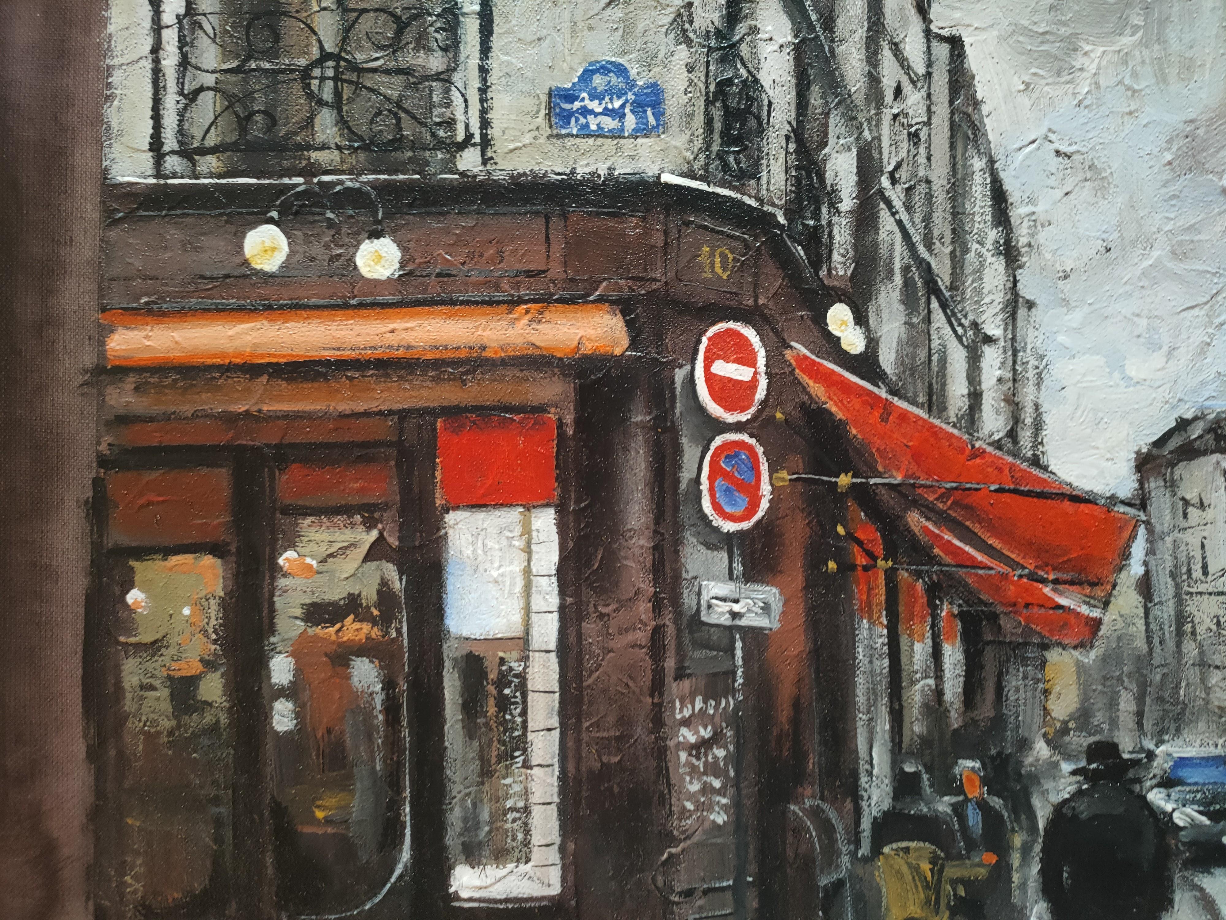 École française du matin à Paris Texture Peinture acrylique d'Alexander Zhilyaev en vente 1