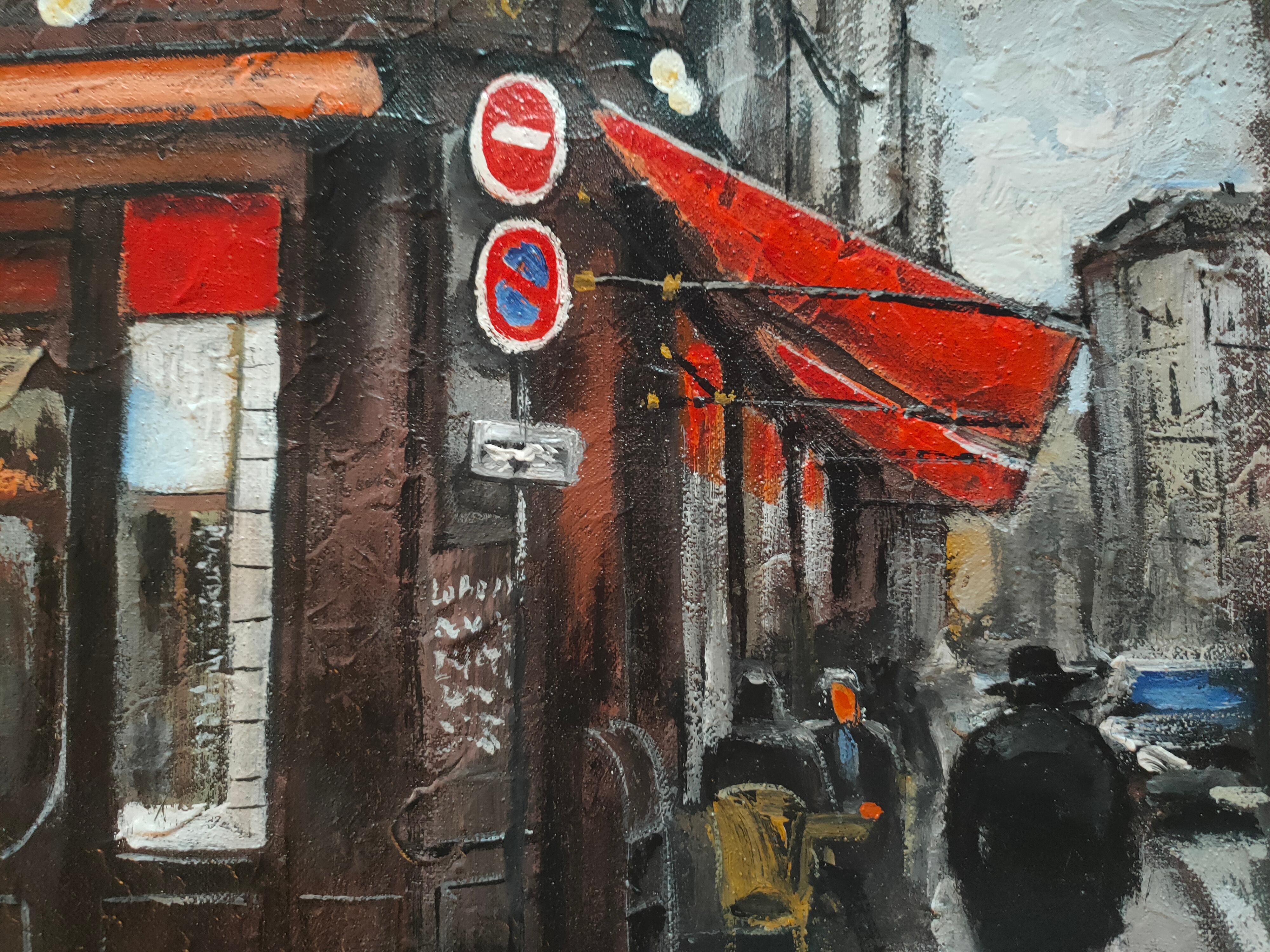 French School Morning in Paris Texture Acrylic Painting by Alexander Zhilyaev For Sale 2