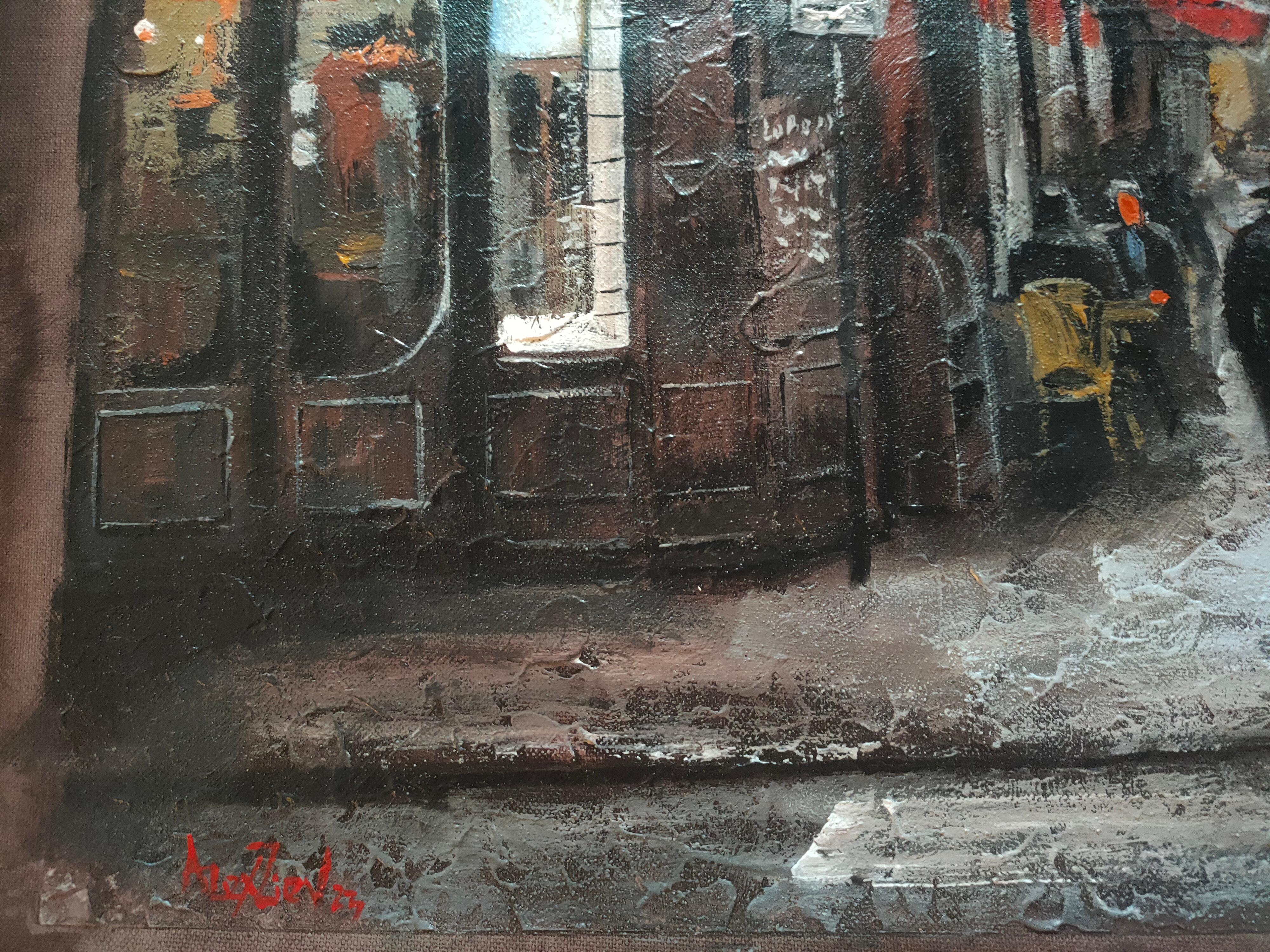 French School Morning in Paris Texture Acrylic Painting by Alexander Zhilyaev For Sale 3