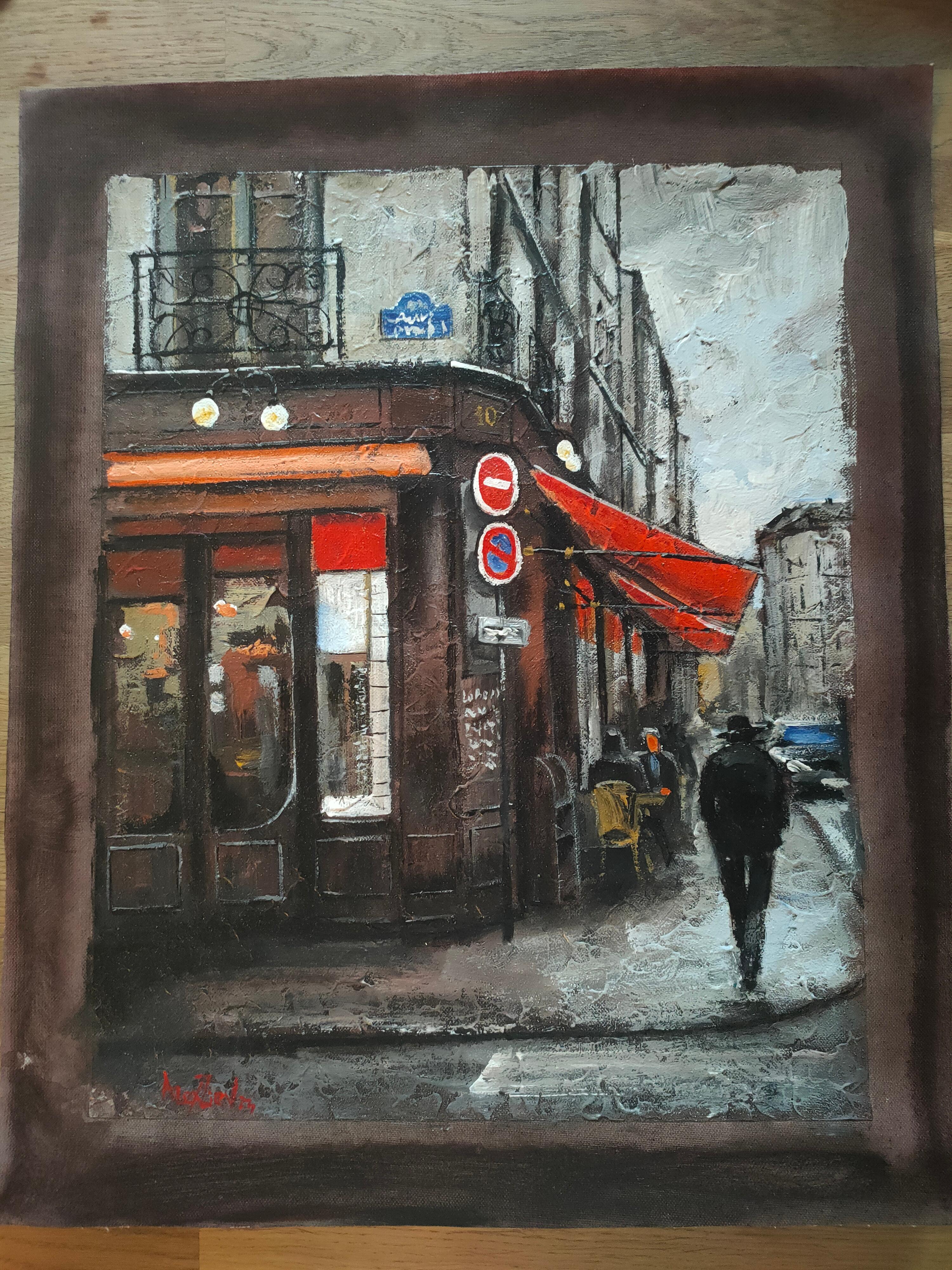 École française du matin à Paris Texture Peinture acrylique d'Alexander Zhilyaev en vente 4