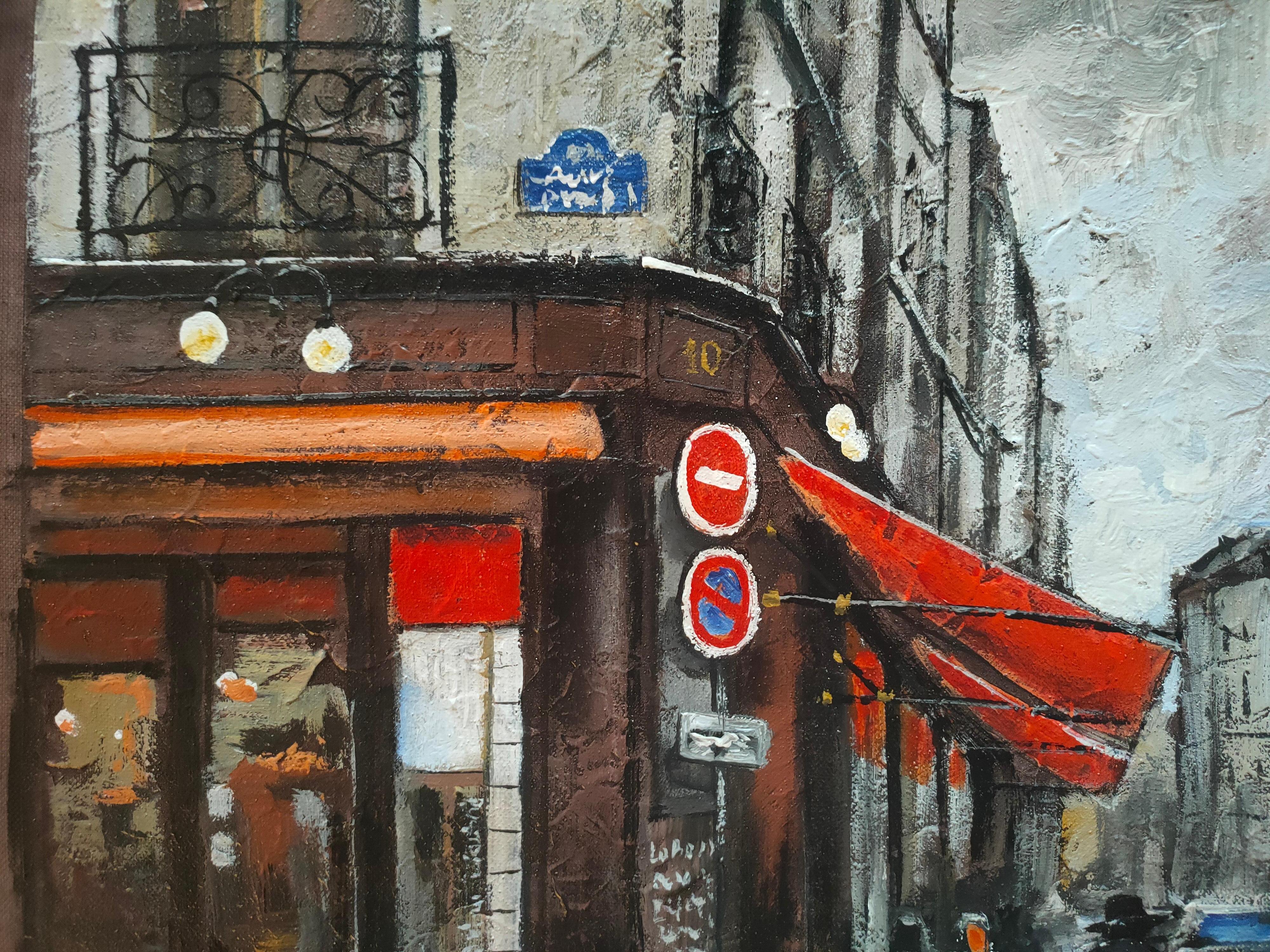 École française du matin à Paris Texture Peinture acrylique d'Alexander Zhilyaev en vente 5