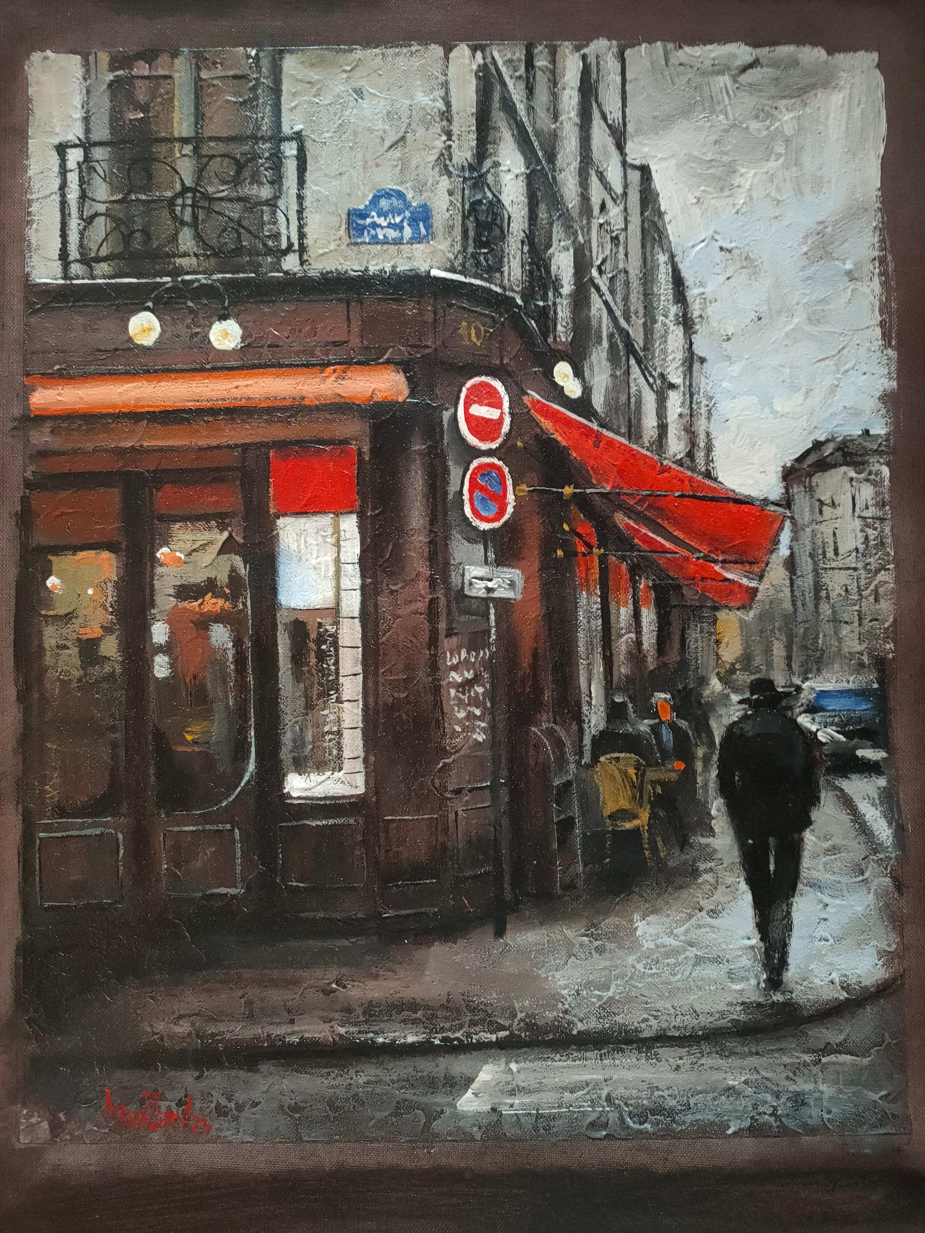 École française du matin à Paris Texture Peinture acrylique d'Alexander Zhilyaev en vente 7