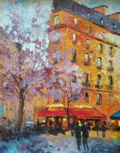 Romantic Spring Paris Cityscape Texture Acrylic Painting by Alexander Zhilyaev