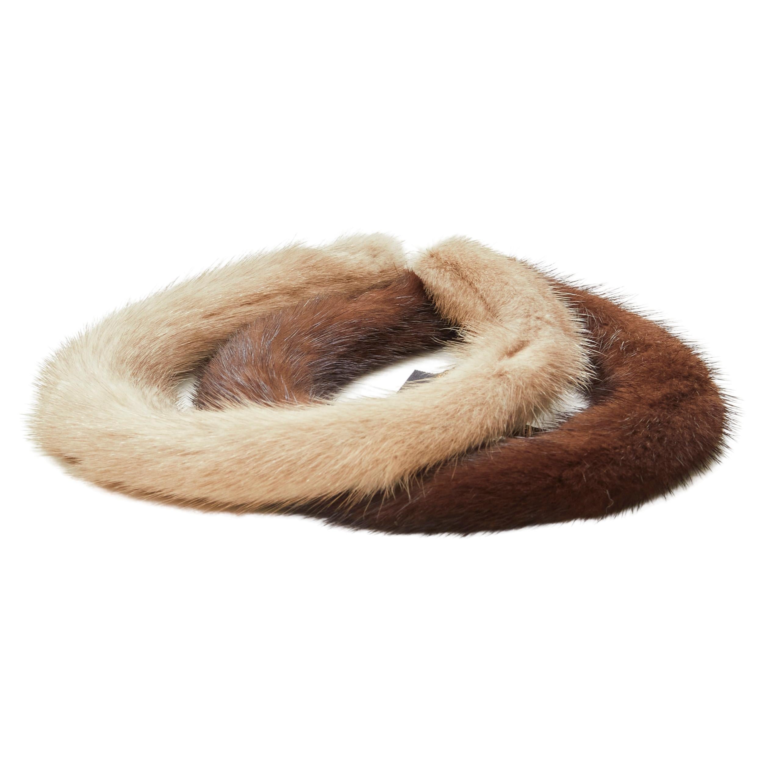 ALEXANDER ZOUARI 2X brown natural grey mink fur headband For Sale