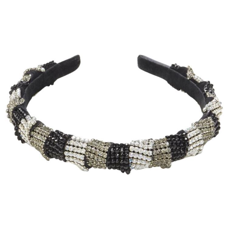 ALEXANDER ZOUARI black silver crystal encrusted headband For Sale